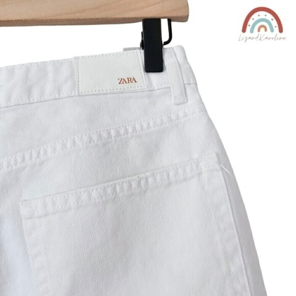 New! Zara High Rise Straight Leg Distressed Button Fly Rigid White Jeans - Picture 9 of 14